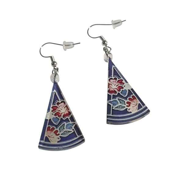 Fan Shaped Floral Design Drop Earrings Acrylic Multicolor Dangle Hook Boho Beach - Picture 1 of 4